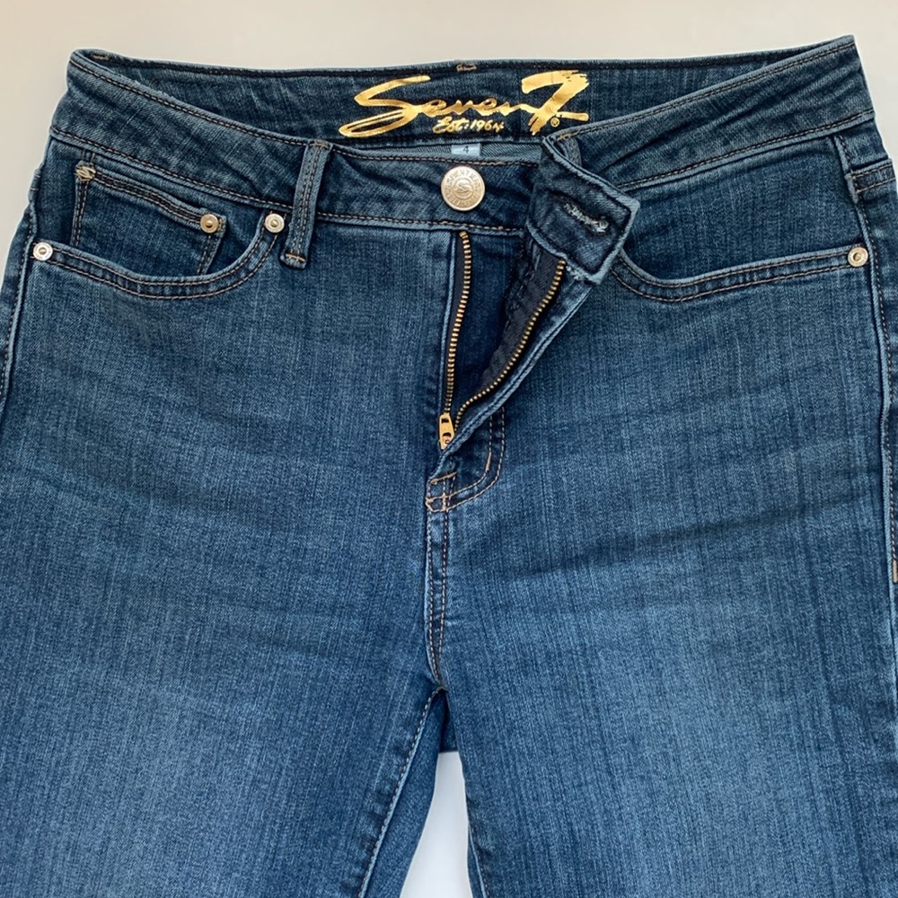 𝅺SEVEN 7 WOMEN'S 4 High Rise Ankle Cropped Straight Cutoff Fringed Medium Wash